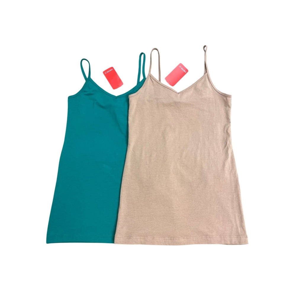 Forever 21 Basic Cami Tank Set 2 Emerald Green Tan Nude Small NWT Discontinued